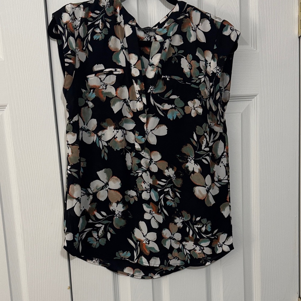 The Limited Black Floral Cap-Sleeve Blouse